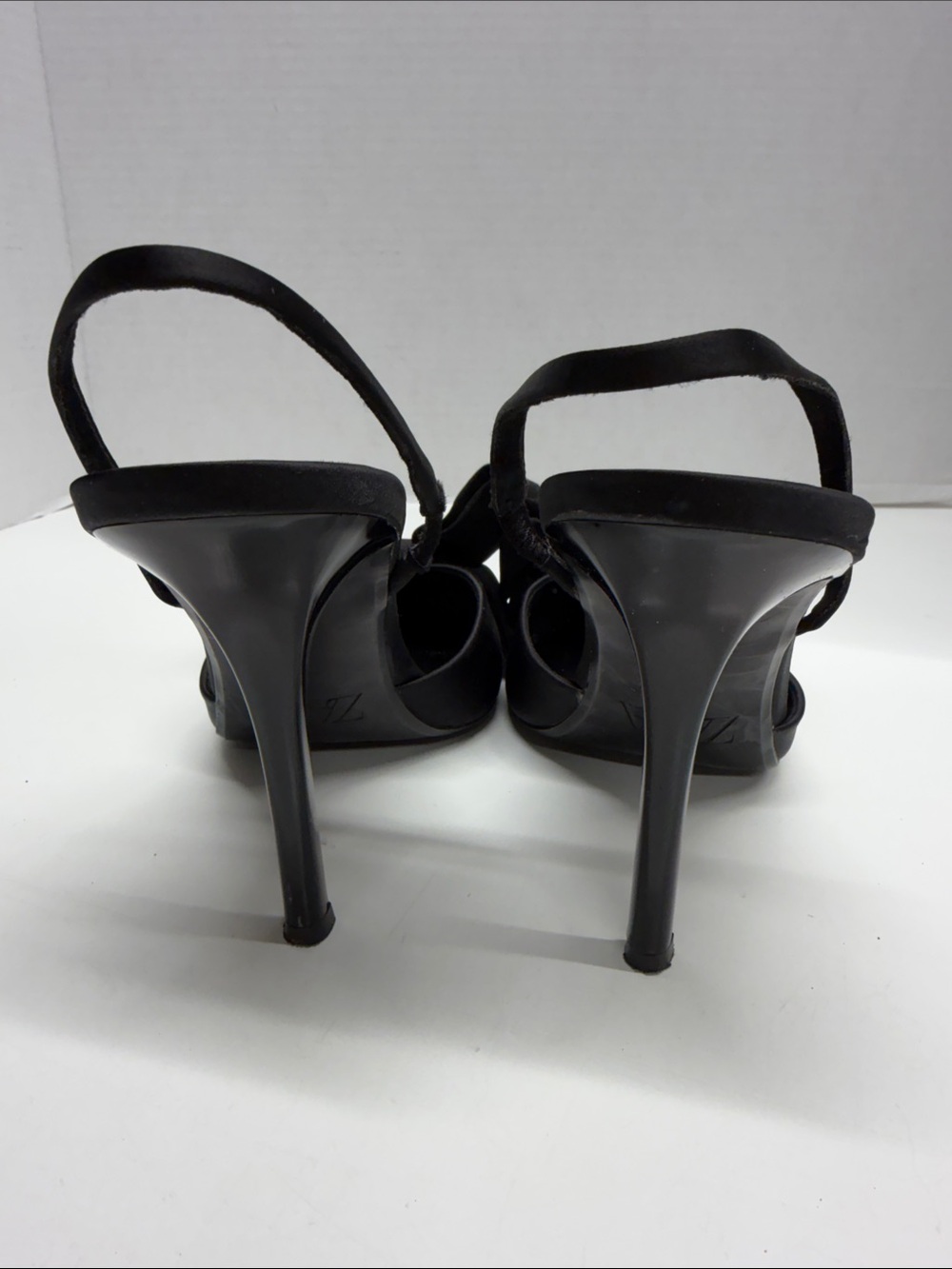 Zara Bow Heels Pointed Toe High Heel Shoes Slingback Stretch Satin Black Size 10 - Picture 5 of 10